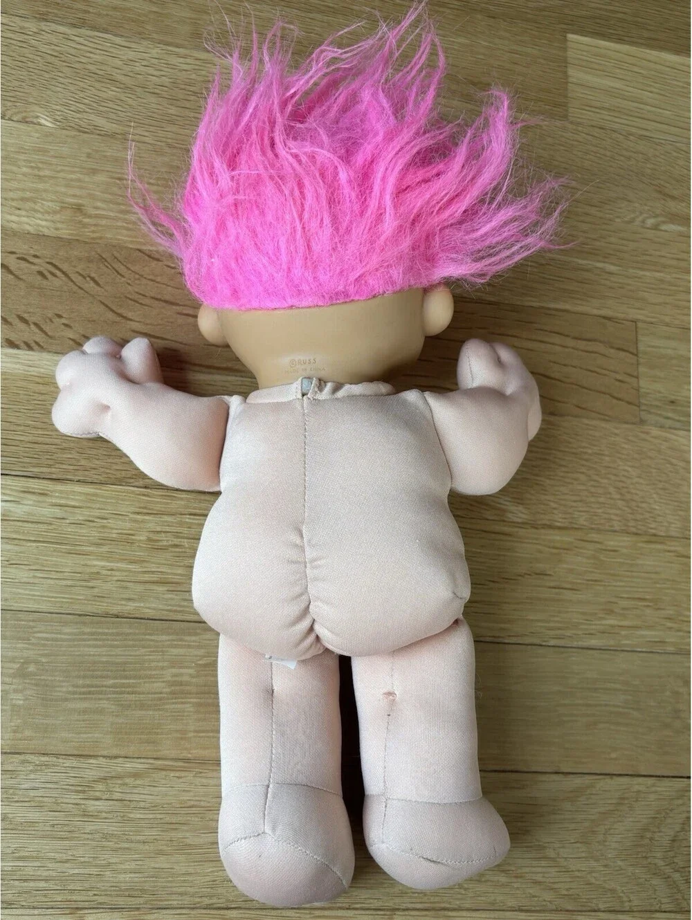 Vintage Russ Troll Kid Doll Pink Hair Floral Dress Plush Cloth Body 1992 14